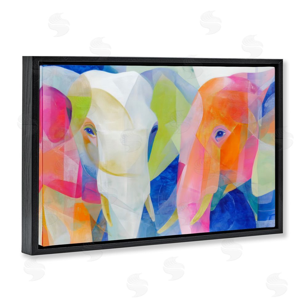 Chromatic Storm Studio Two Elephants Geometric Composition Black Floating Framed Canvas Wall Art Print