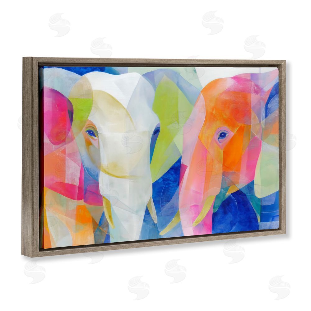 Chromatic Storm Studio Two Elephants Geometric Composition Brown Floating Framed Canvas Wall Art Print
