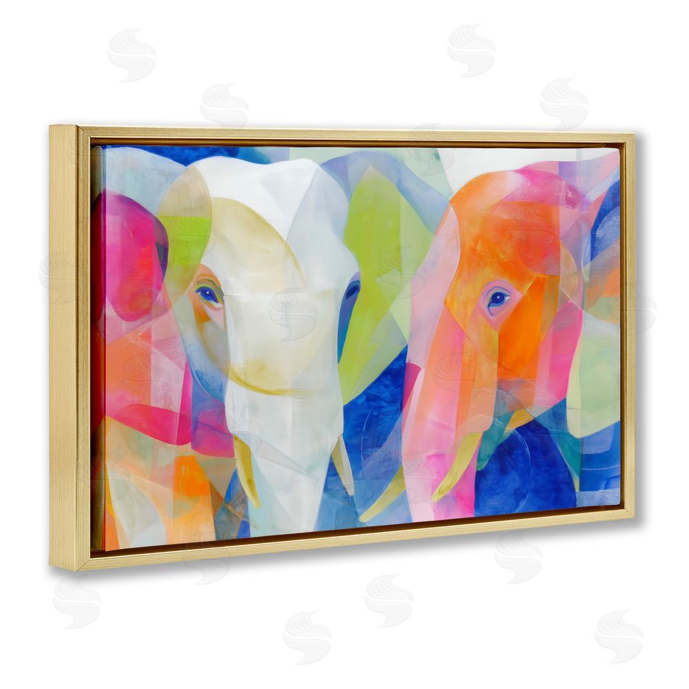 Chromatic Storm Studio Two Elephants Geometric Composition Gold Floating Framed Canvas Wall Art Print