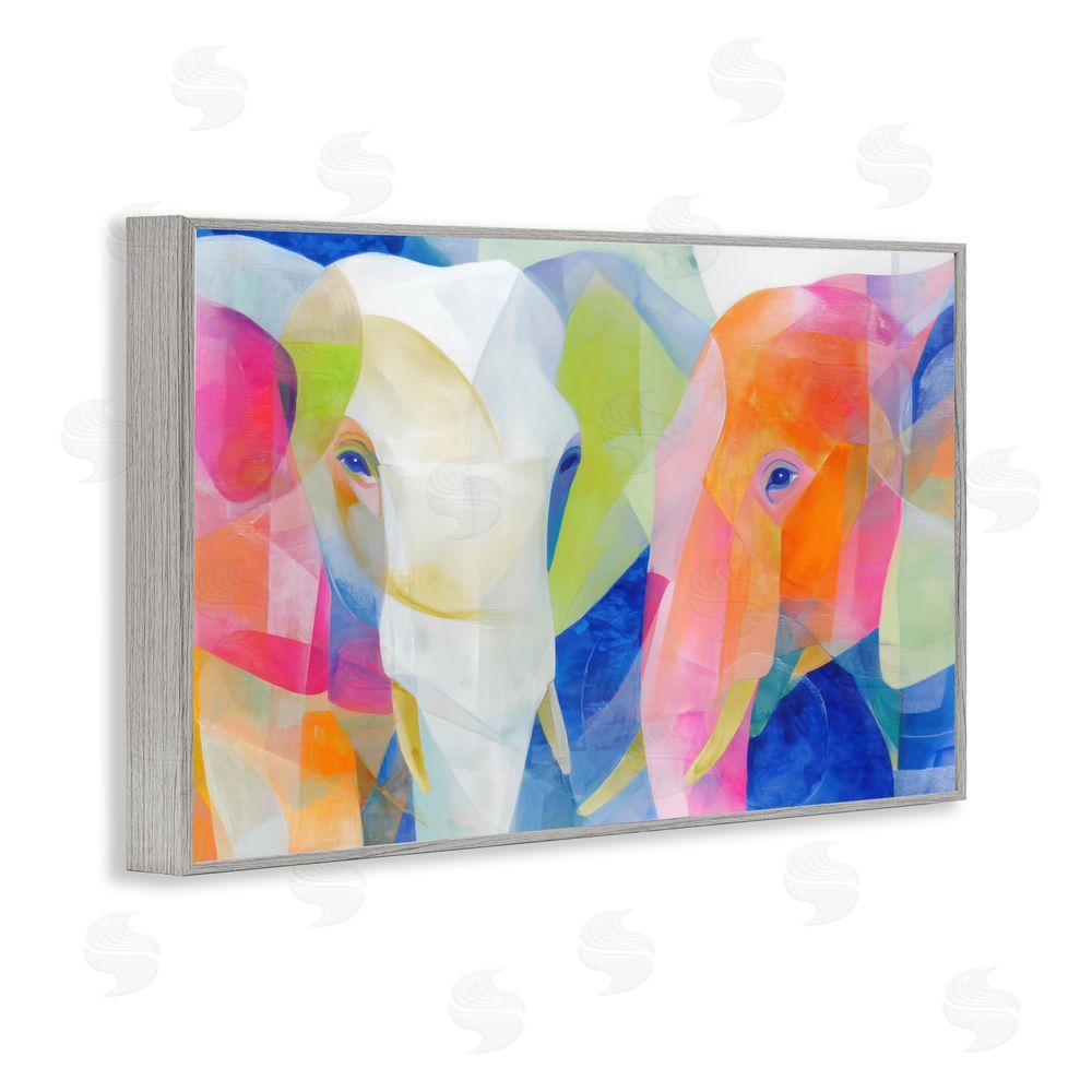 Chromatic Storm Studio Two Elephants Geometric Composition Gray Framed Giclee Wall Art Print