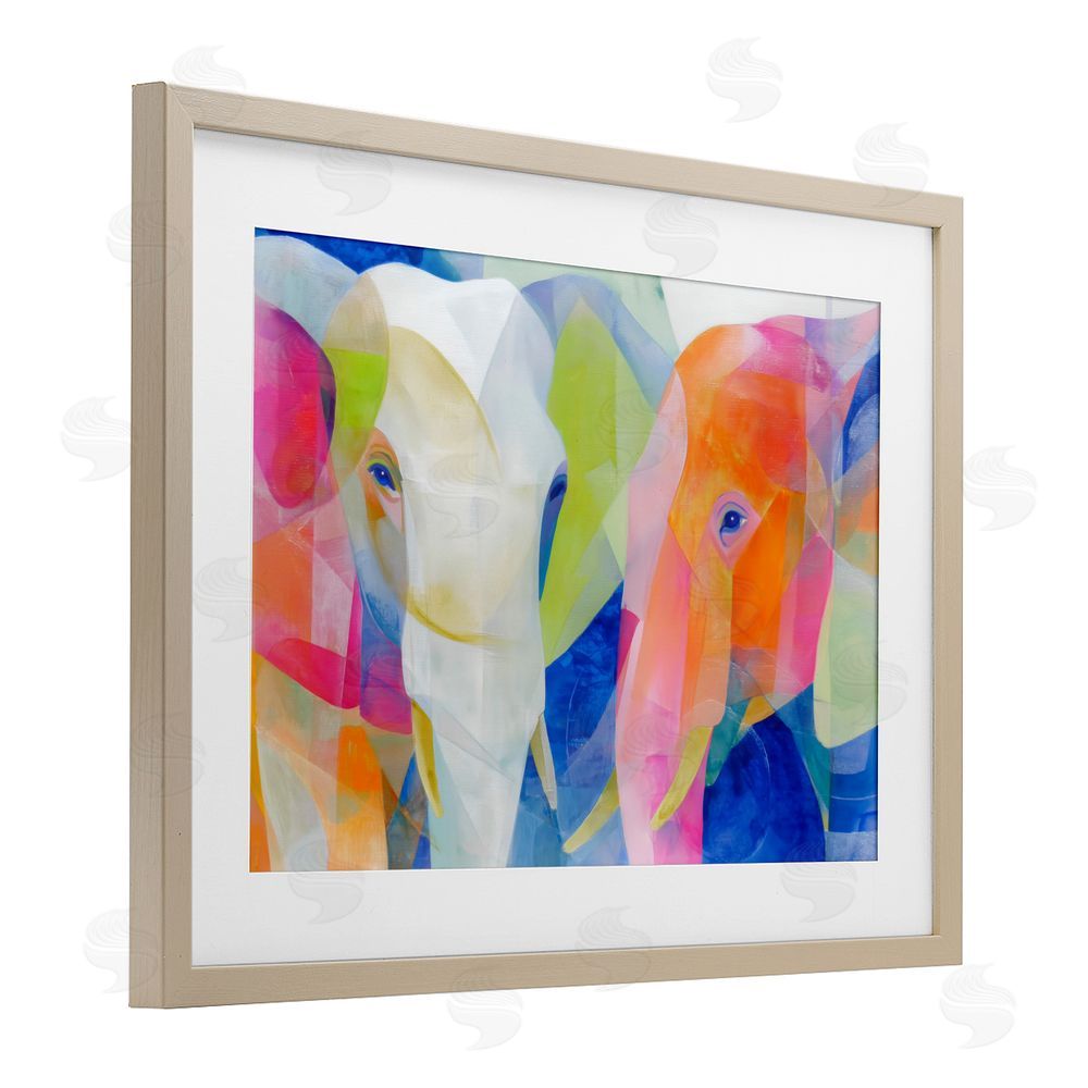 Chromatic Storm Studio Two Elephants Geometric Composition Brown Framed Print Under Glass with White Mat Wall Art