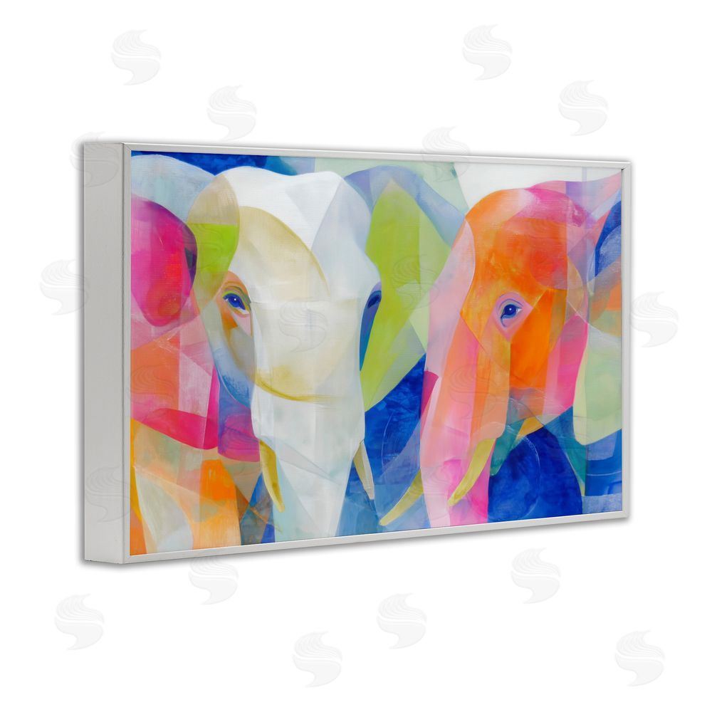 Chromatic Storm Studio Two Elephants Geometric Composition White Framed Giclee Wall Art Print