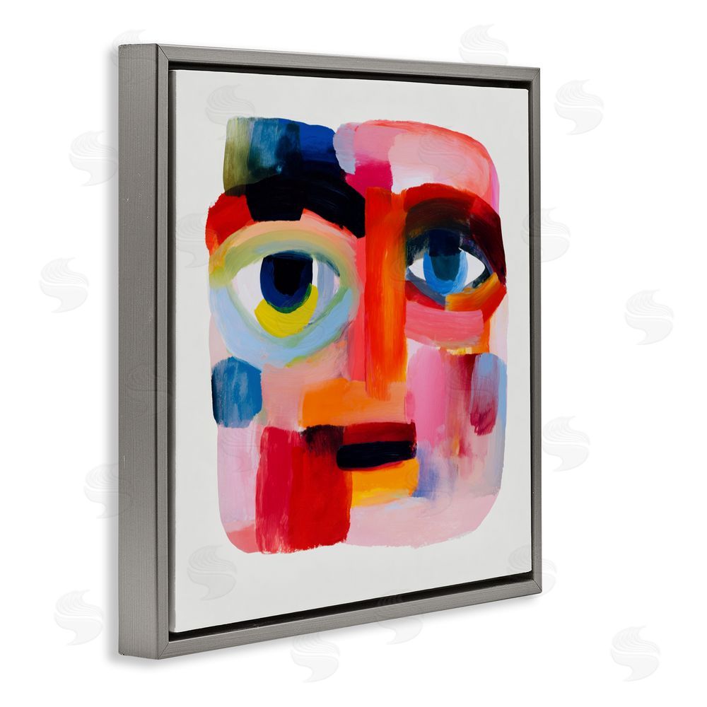 Chromatic Storm Studio Cubist Gaze in Vivids Gray Floating Frame Canvas Wall Art Print