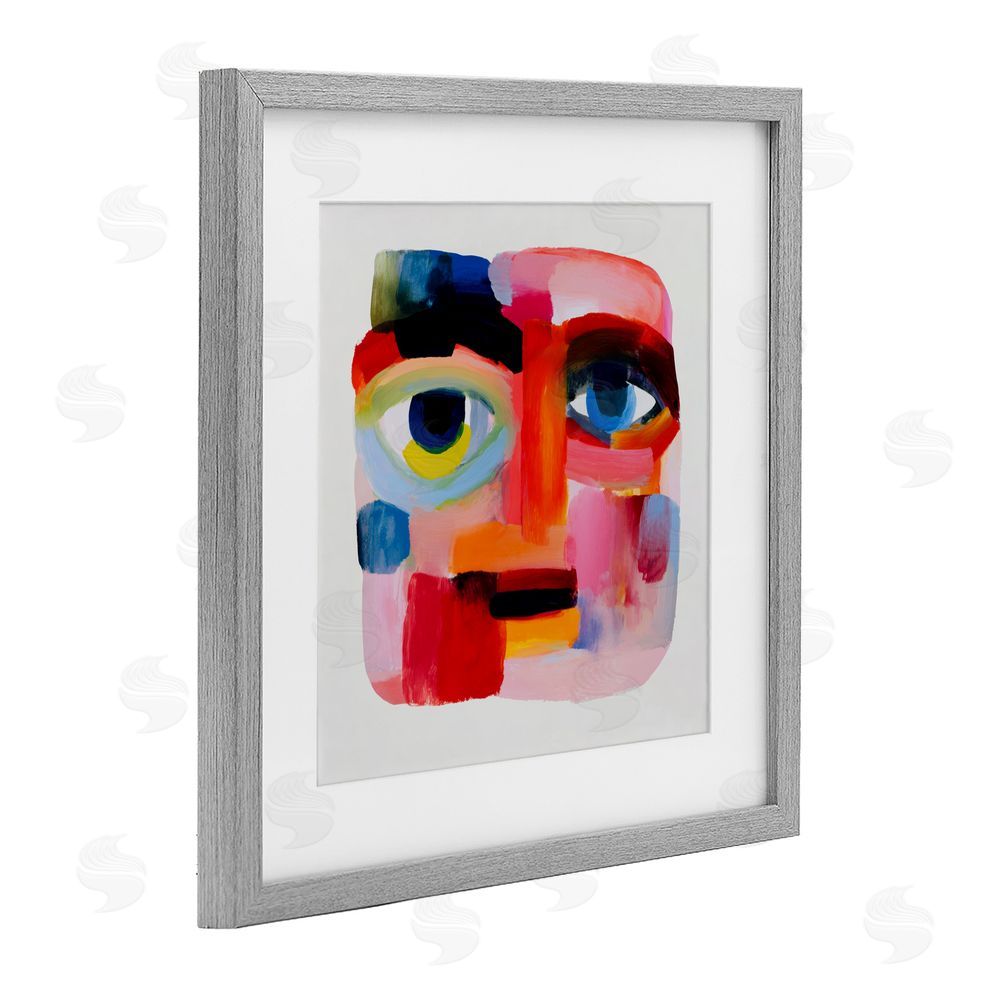 Chromatic Storm Studio Cubist Gaze in Vivids Gray Framed Print Under Glass Wall Art