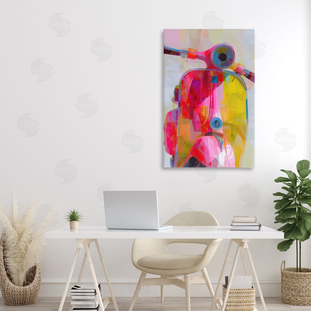 Chromatic Storm Studio Vespa in Pink & Yellow Stretched Canvas on Wall