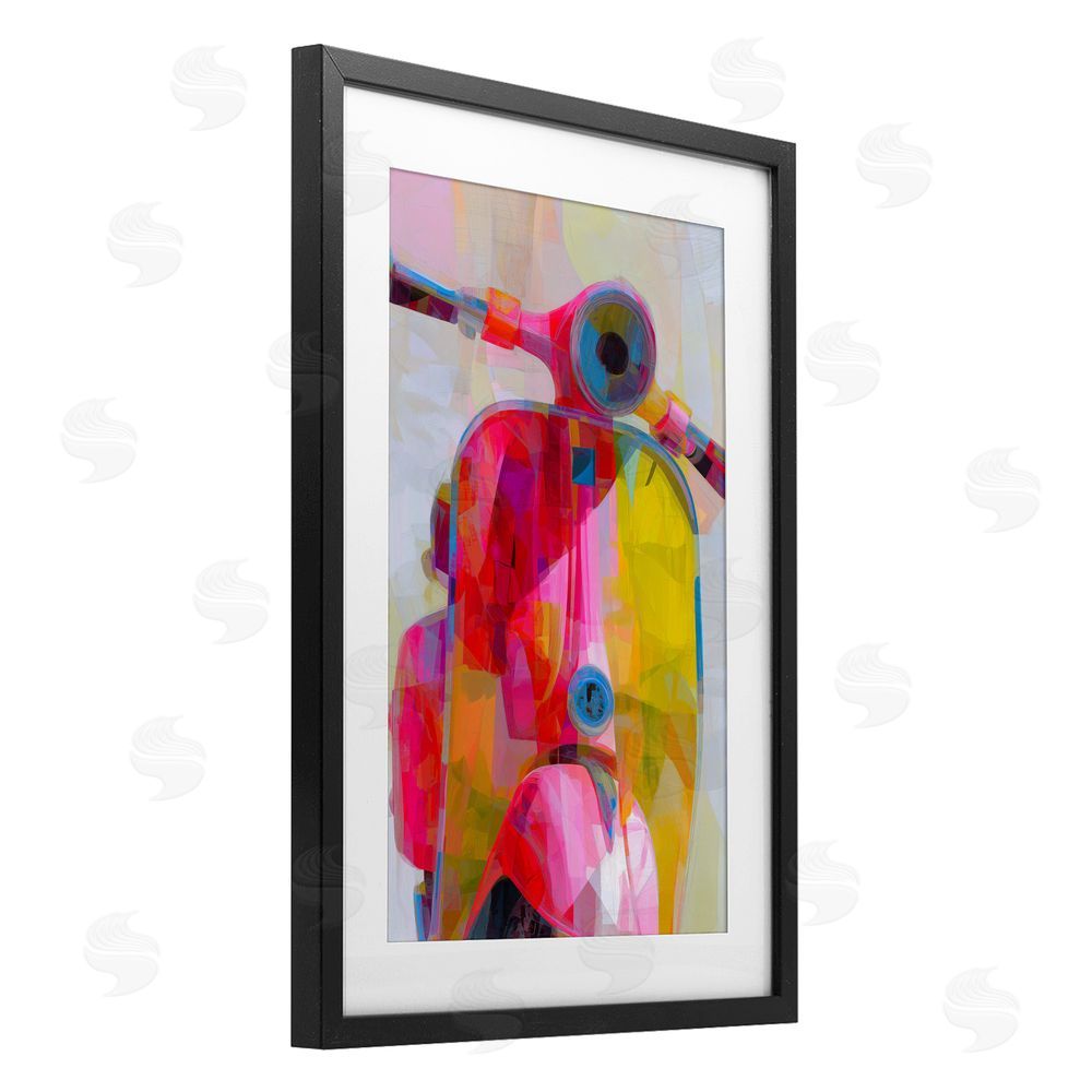 Chromatic Storm Studio Vespa in Pink & Yellow Black Framed Print Under Glass with White Mat Wall Art