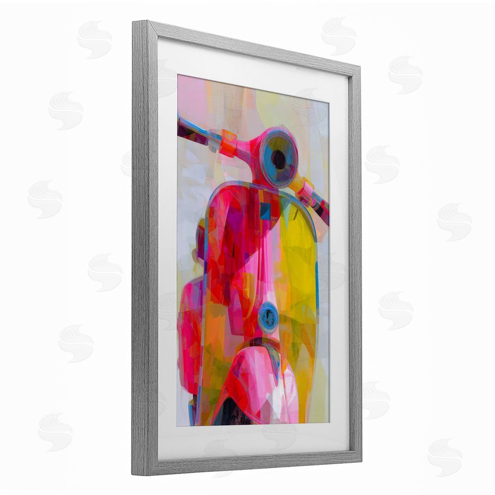 Chromatic Storm Studio Vespa in Pink & Yellow Gray Framed Print Under Glass with White Mat Wall Art