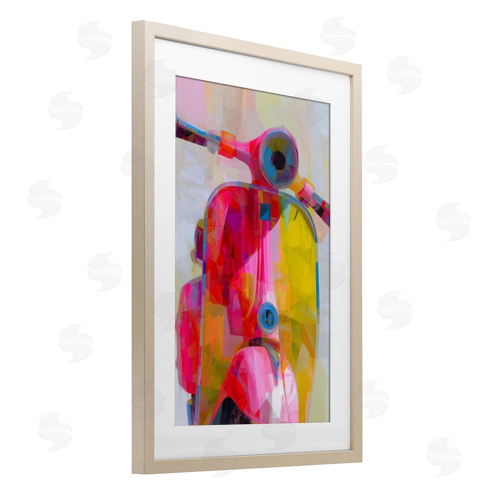 Chromatic Storm Studio Vespa in Pink & Yellow Brown Framed Print Under Glass with White Mat Wall Art
