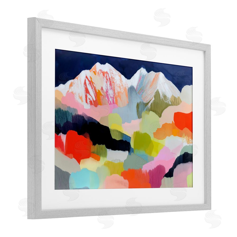Chromatic Storm Studio Alpine Glow in Vibrant Mountains Gray Framed Print Under Glass with Matting Wall Art