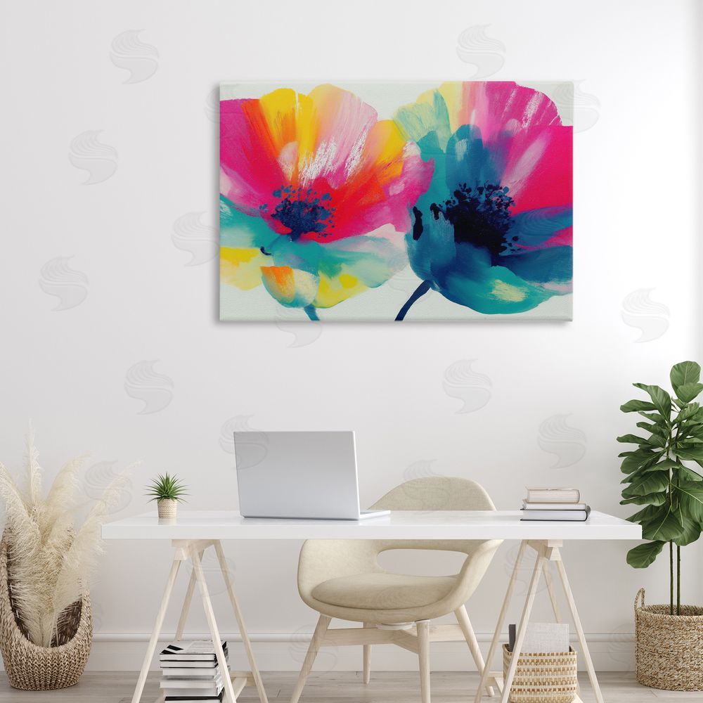 Chromatic Storm Studio Two Colorful Poppies Stretched Canvas on Wall