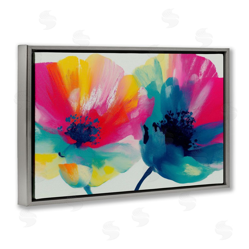 Chromatic Storm Studio Two Colorful Poppies Gray Floating Framed Canvas Wall Art Print