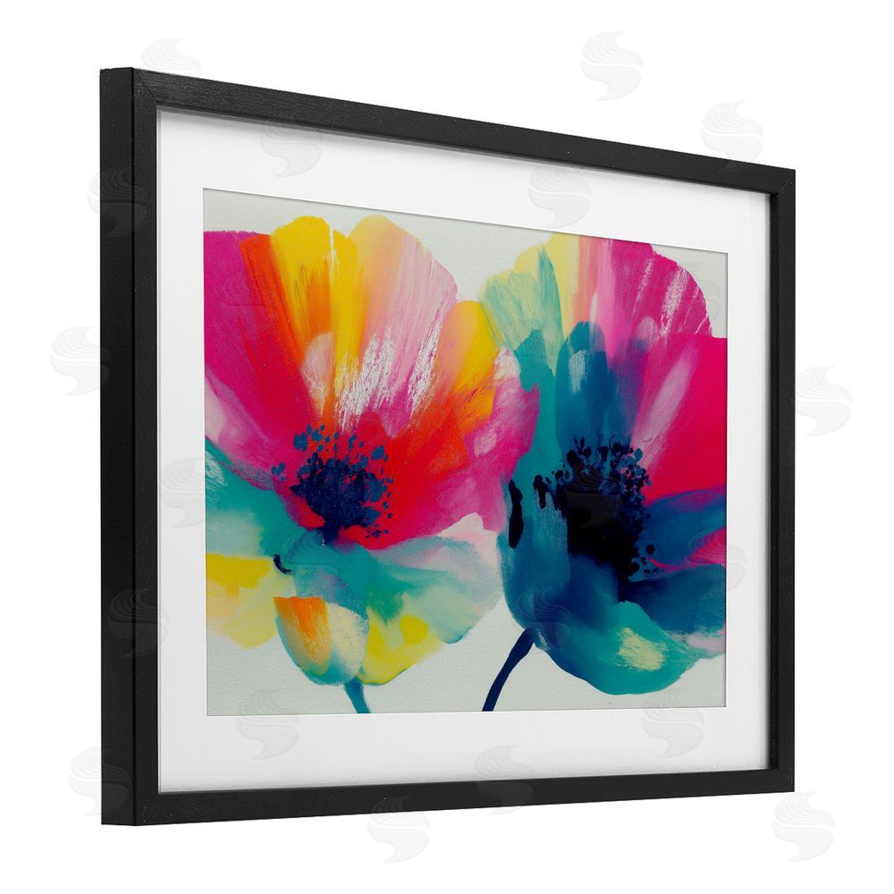 Chromatic Storm Studio Two Colorful Poppies Black Framed Print Under Glass with White Mat Wall Art