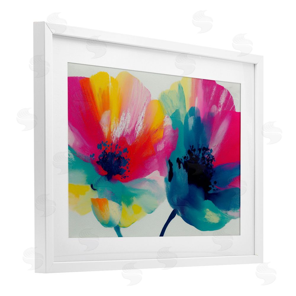Chromatic Storm Studio Two Colorful Poppies White Framed Print Under Glass with White Mat Wall Art
