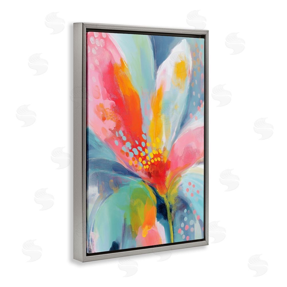 Chromatic Storm Studio Dotted Bloom Expression Gray Floating Frame Canvas Wall Art Print