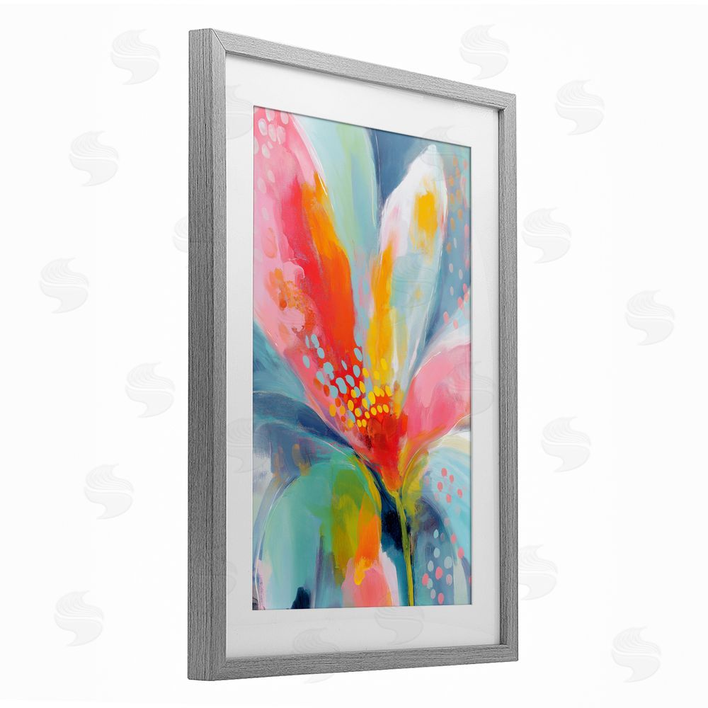 Chromatic Storm Studio Dotted Bloom Expression Gray Framed Print Under Glass Wall Art