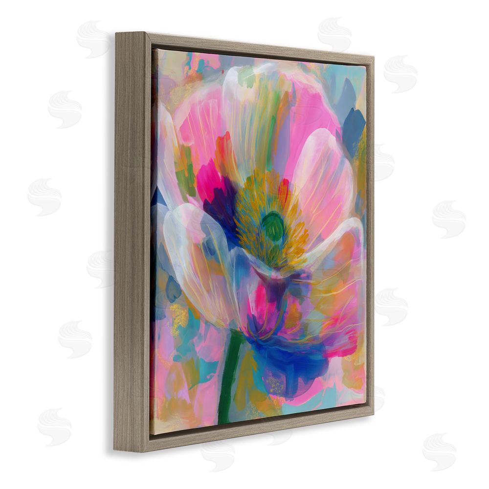 Chromatic Storm Studio Backlit Kaleidoscopic Poppy Brown Floating Frame Stretched Canvas Wall Art Print