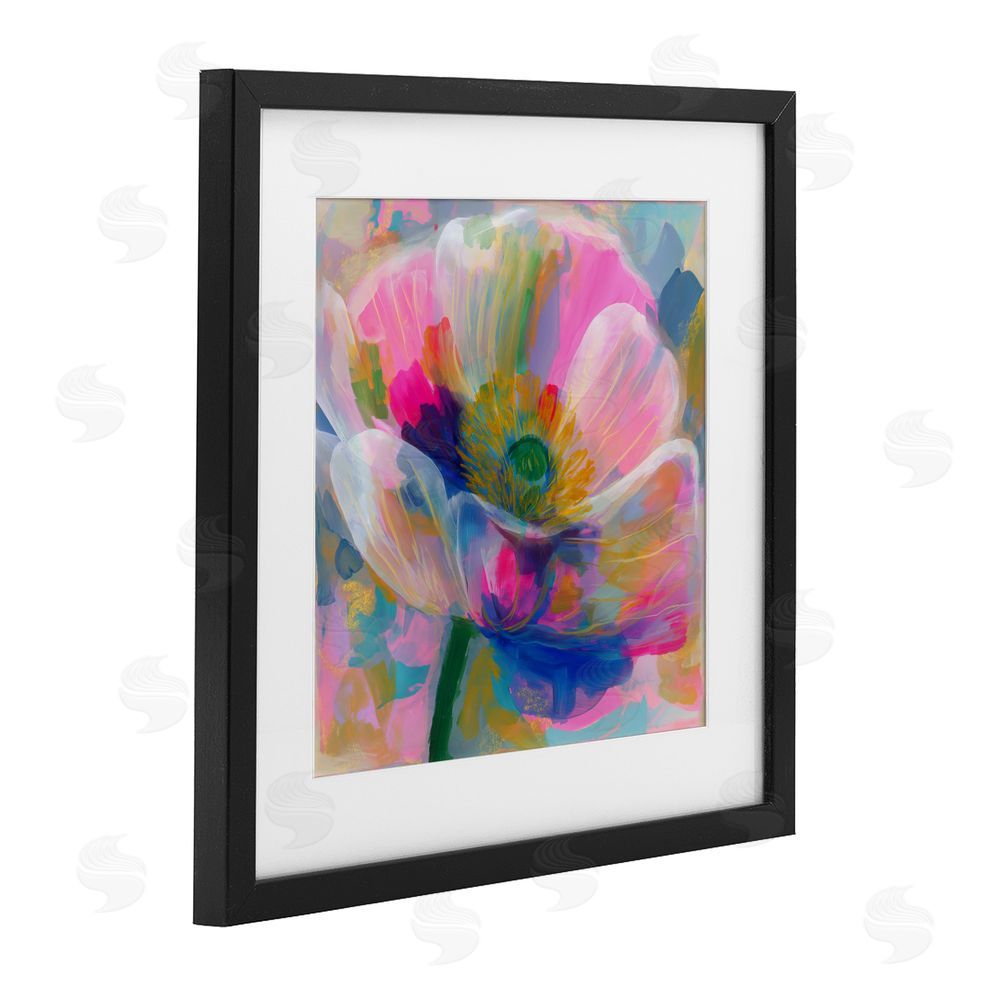 Chromatic Storm Studio Backlit Kaleidoscopic Poppy Black Framed Print Under Glass with Matting Wall Art