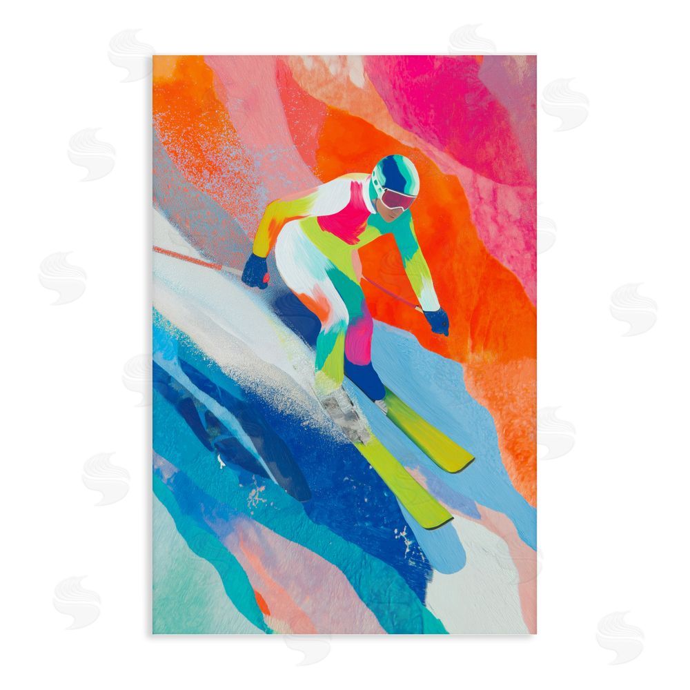 Chromatic Storm Studio Skiing Down Neon Slopes Stretched Canvas Wall Art Print