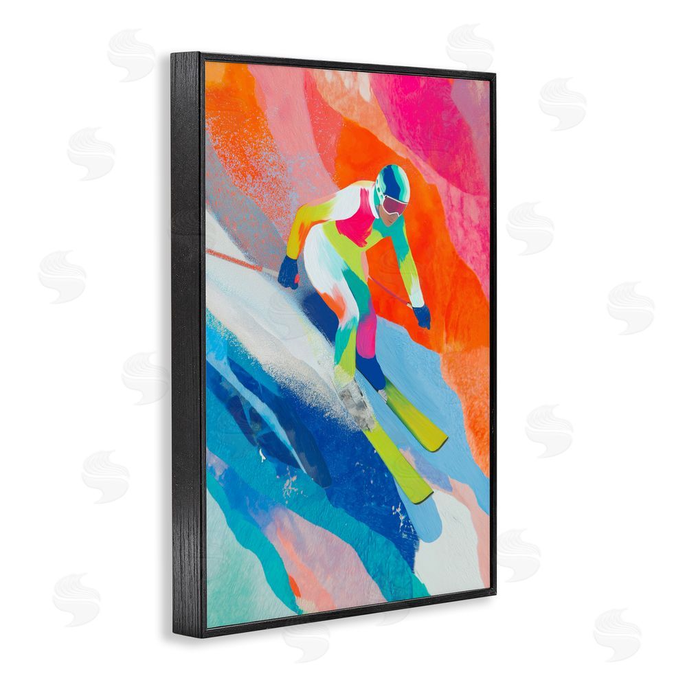 Chromatic Storm Studio Skiing Down Neon Slopes Black Framed Giclee Wall Art Print