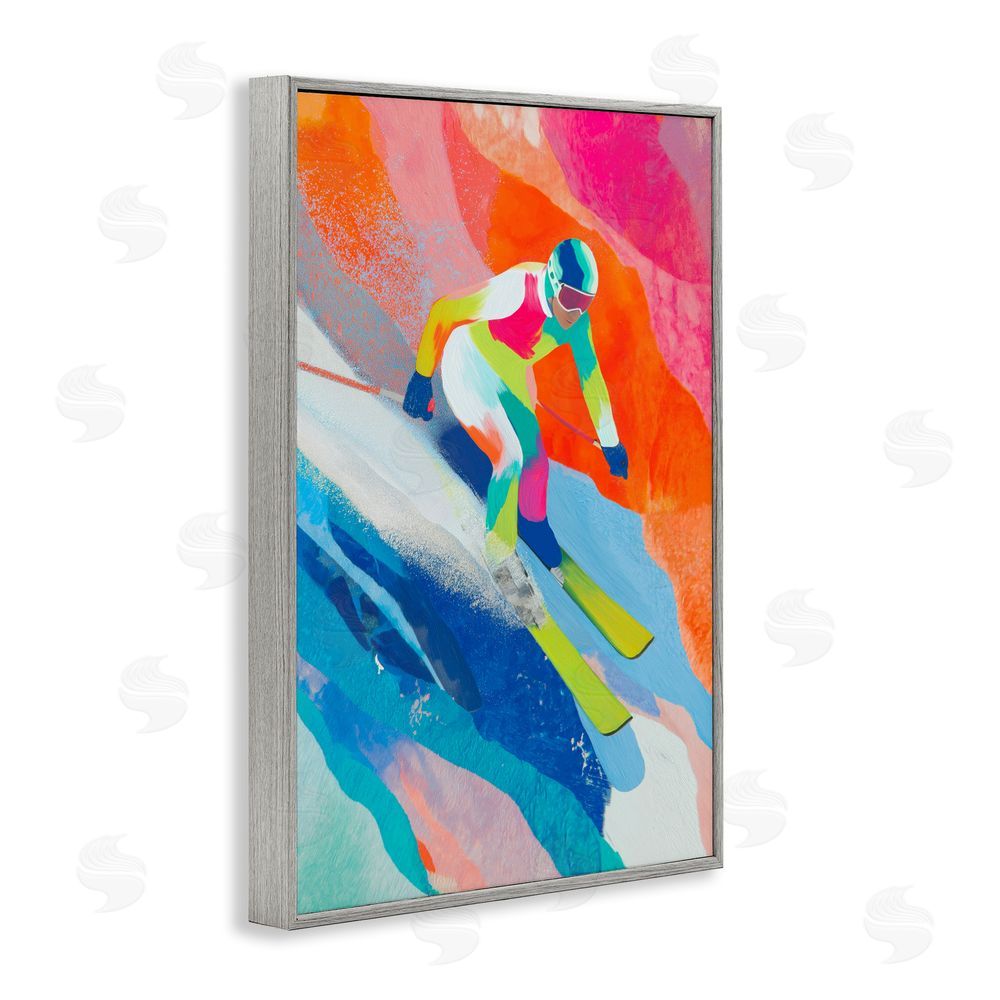 Chromatic Storm Studio Skiing Down Neon Slopes Gray Framed Giclee Wall Art Print