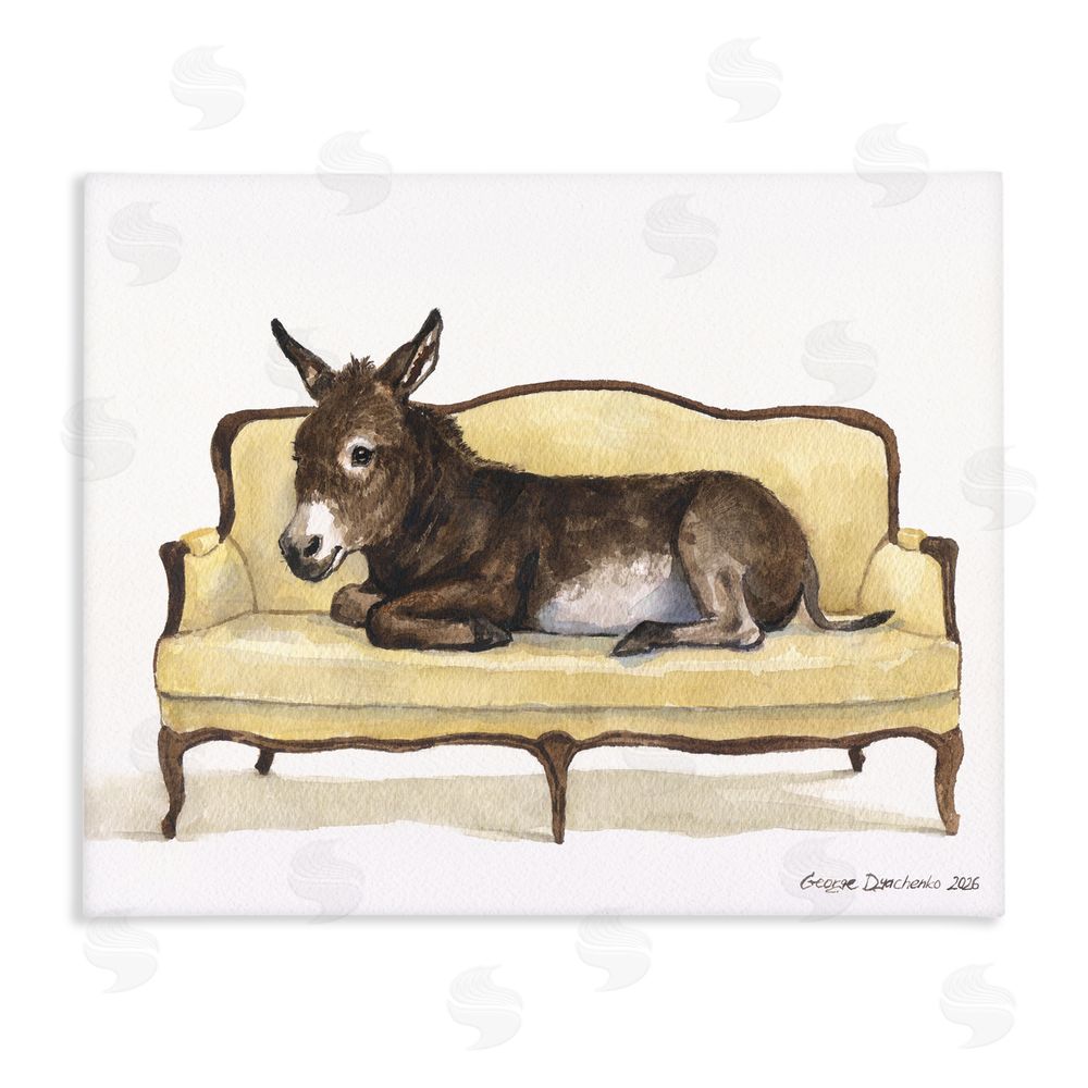 George Dyachenko Baby Donkey on Vintage Couch Stretched Canvas Wall Art Print