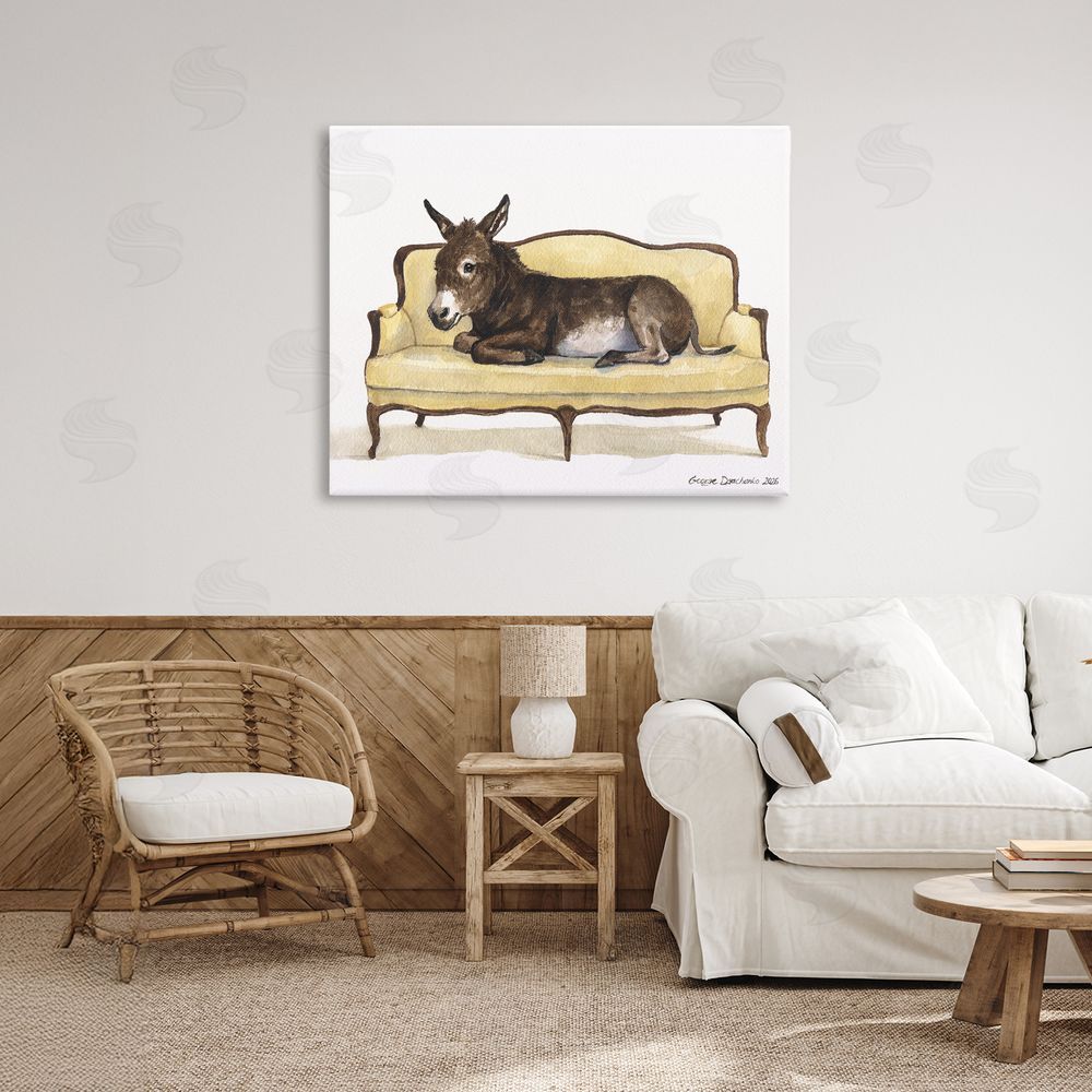 George Dyachenko Baby Donkey on Vintage Couch Stretched Canvas Wall Art in Room