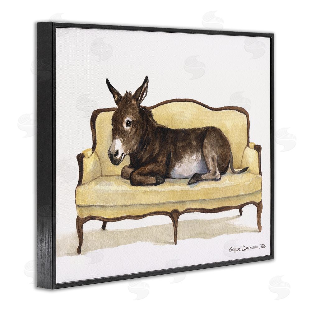 George Dyachenko Baby Donkey on Vintage Couch Black Framed Giclee Wall Art Print