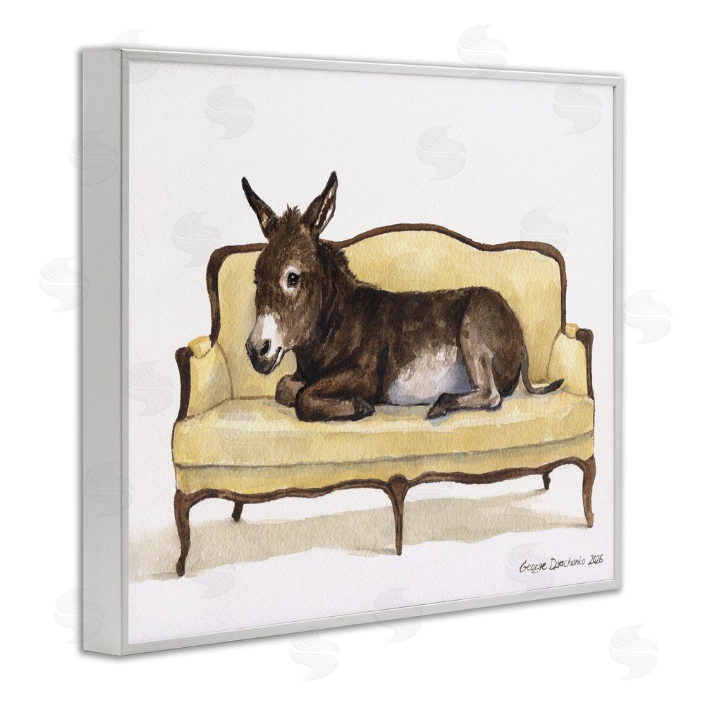 George Dyachenko Baby Donkey on Vintage Couch White Framed Giclee Wall Art Print