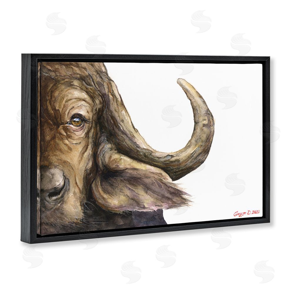 George Dyachenko Buffalo with Curved Horn Black Floating Frame Canvas Wall Art Print