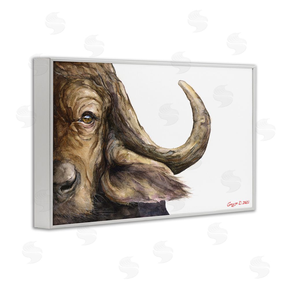 George Dyachenko Buffalo with Curved Horn White Framed Giclee Wall Art Print