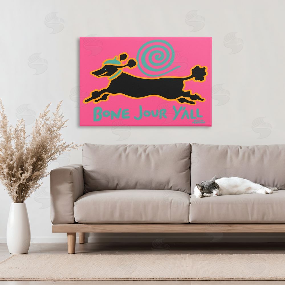 Hillary Vermont Bone Jour Y'all Dog Stretched Canvas Wall Art in Room