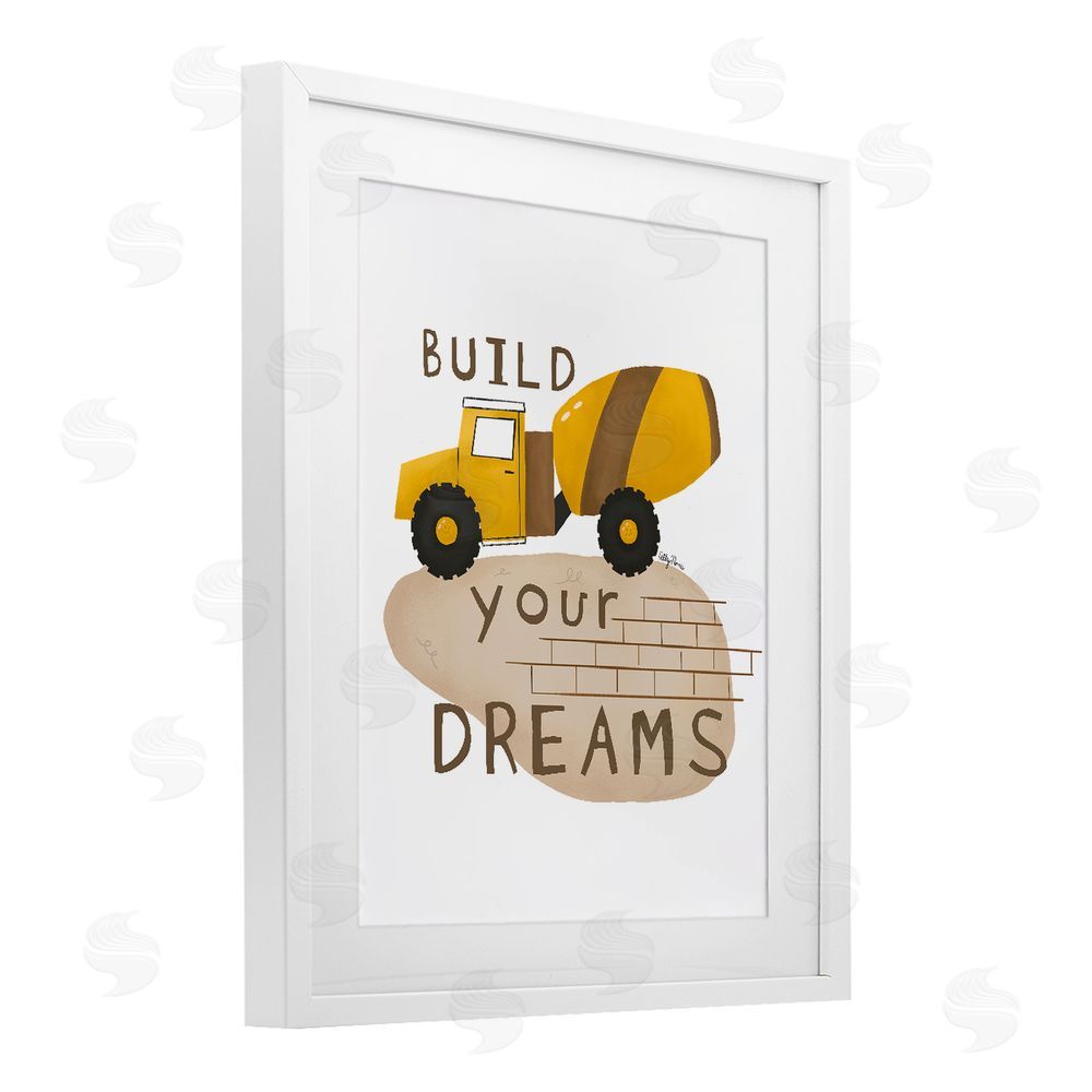 Allyson Norris Build Your Dreams Construction Truck White Framed Print Under Glass Wall Art