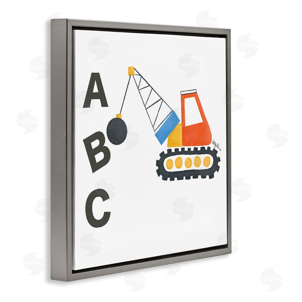 Allyson Norris ABC Construction Crane Gray Floating Frame Canvas Wall Art Print
