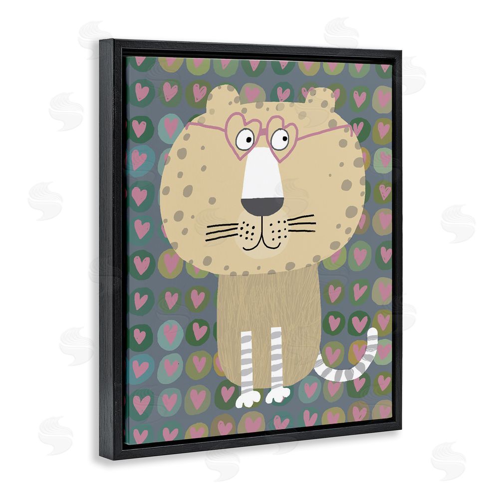 Carla Daly Cheetah Hearts Whimsy Black Floating Frame Canvas Wall Art Print