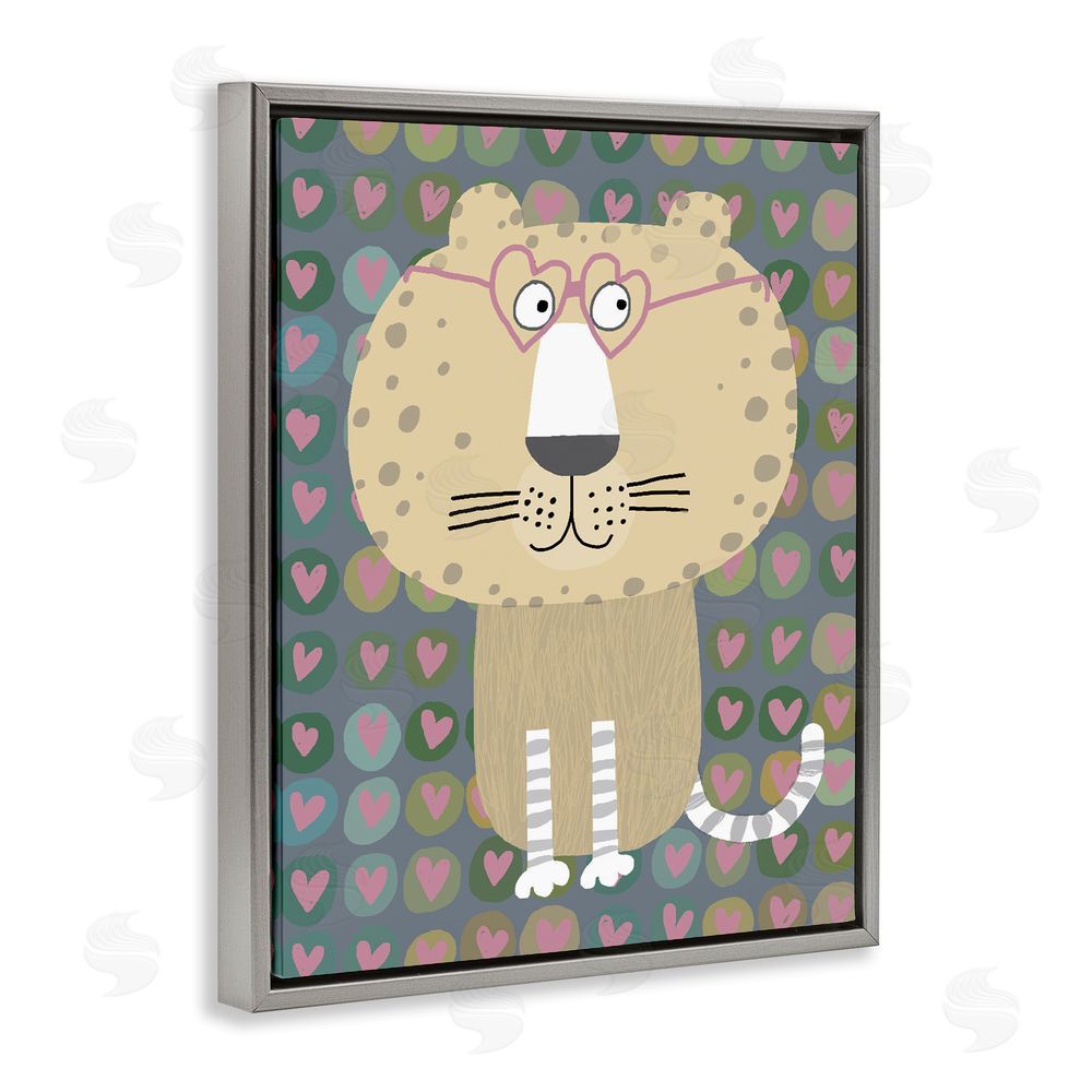 Carla Daly Cheetah Hearts Whimsy Gray Floating Frame Canvas Wall Art Print