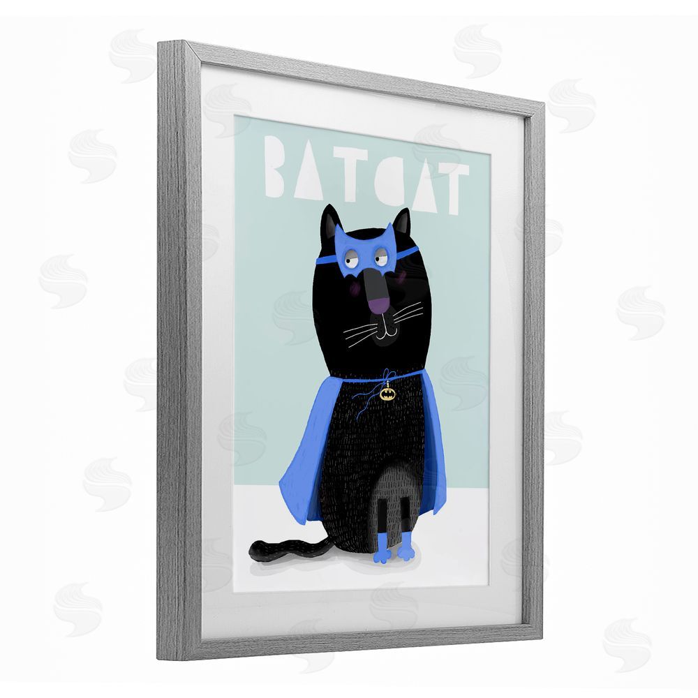 Carla Daly Bat Cat Fun Costume Gray Framed Print Under Glass Wall Art