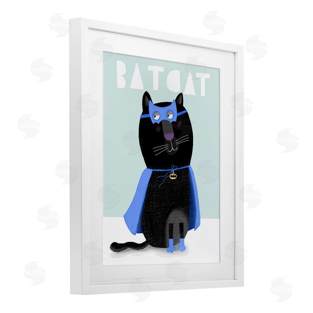 Carla Daly Bat Cat Fun Costume White Framed Print Under Glass Wall Art