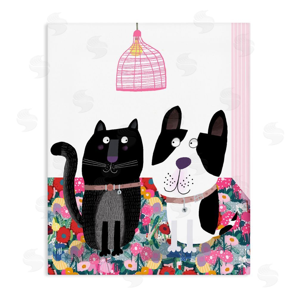 Carla Daly Cat & Dog with Eclectic Florals Stretched Canvas Wall Art Print