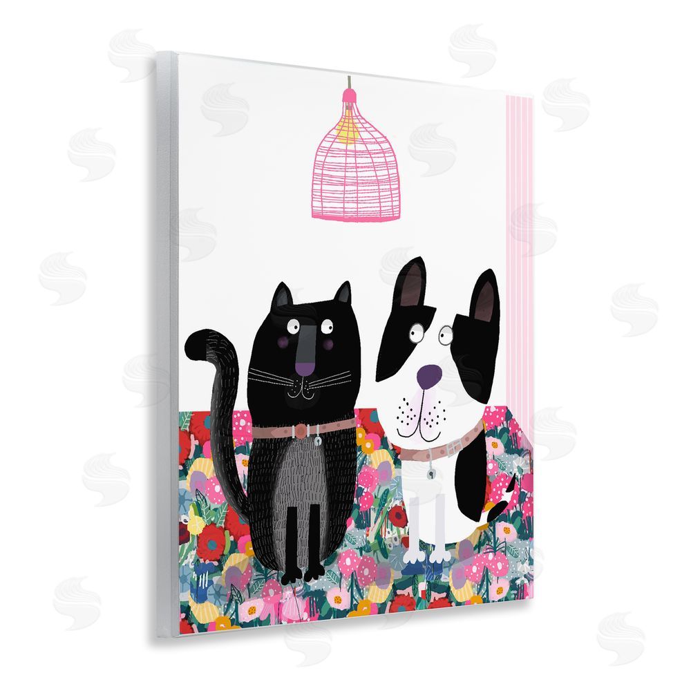 Carla Daly Cat & Dog with Eclectic Florals Wooden Wall Plaque Art Print