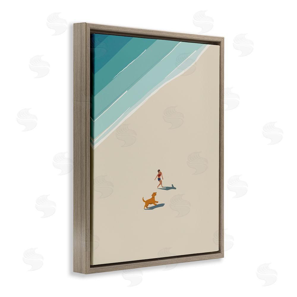 Omar Escalante Beach Frolic in the Sunshine Brown Floating Frame Canvas Wall Art Print