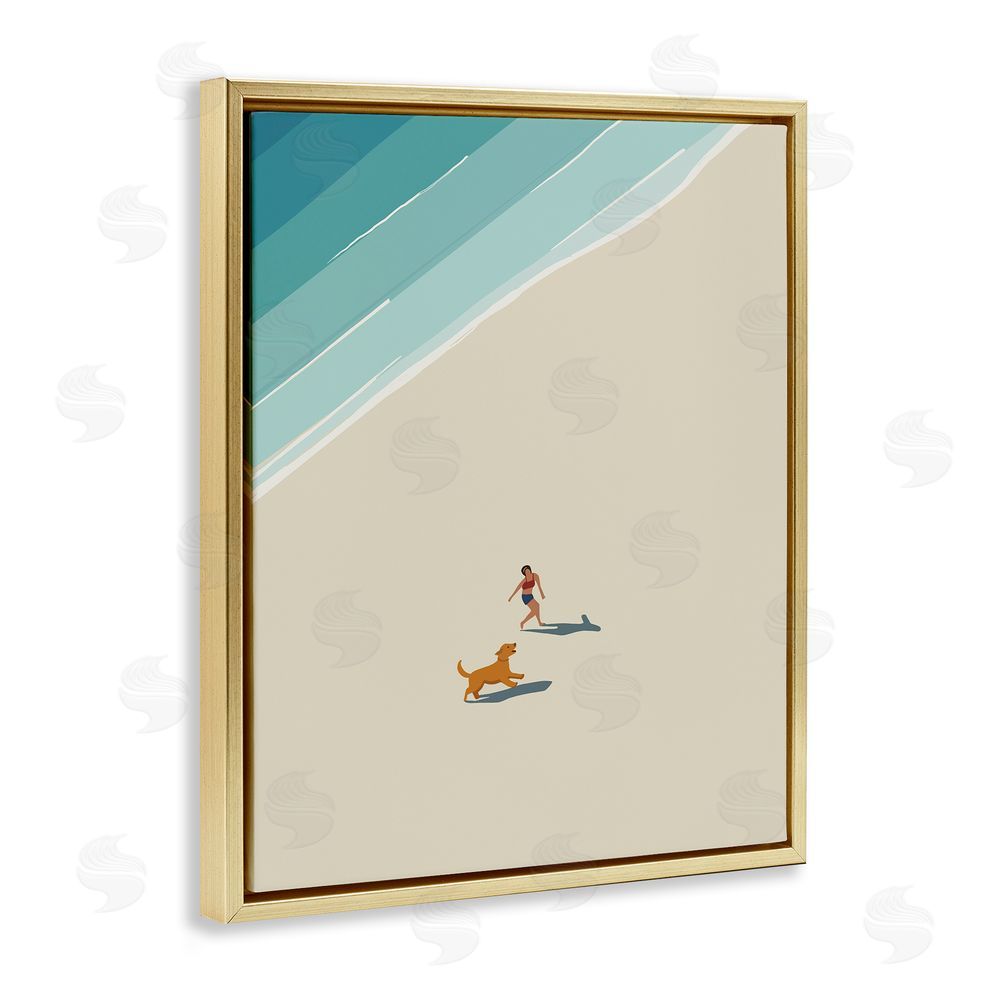 Omar Escalante Beach Frolic in the Sunshine Gold Floating Frame Canvas Wall Art Print