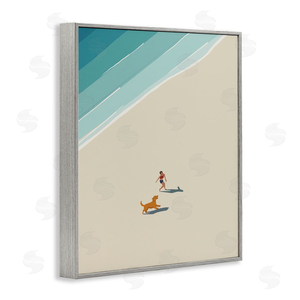 Omar Escalante Beach Frolic in the Sunshine Gray Framed Giclee Wall Art Print
