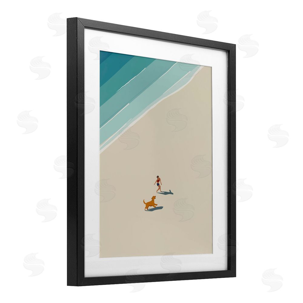 Omar Escalante Beach Frolic in the Sunshine Black Framed Print Under Glass Wall Art