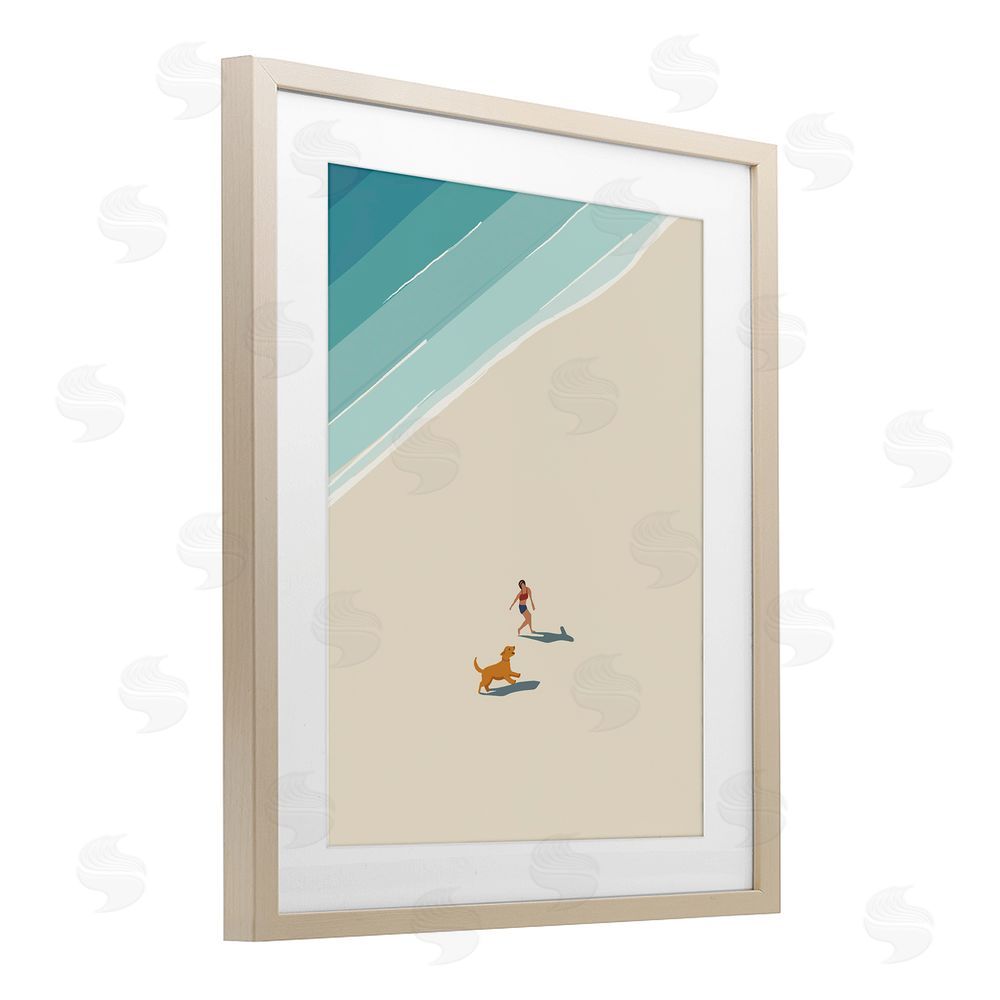 Omar Escalante Beach Frolic in the Sunshine Brown Framed Print Under Glass Wall Art