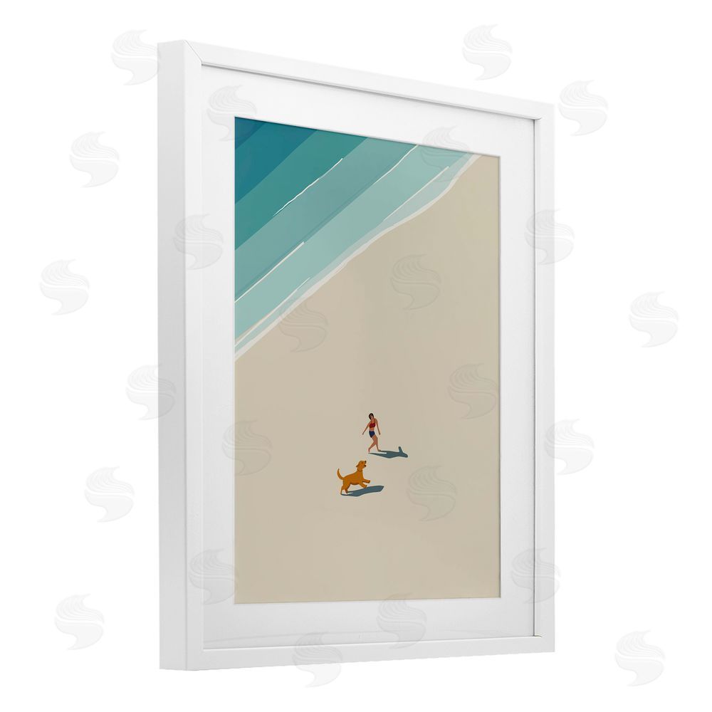 Omar Escalante Beach Frolic in the Sunshine White Framed Print Under Glass Wall Art