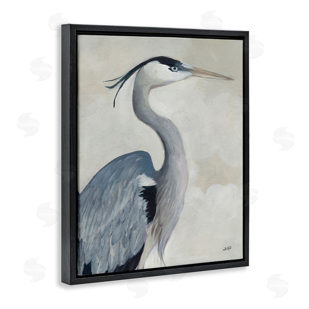 Julia Purinton Coastal Bird Over Neutral Clouds Black Floating Frame Canvas Wall Art Print