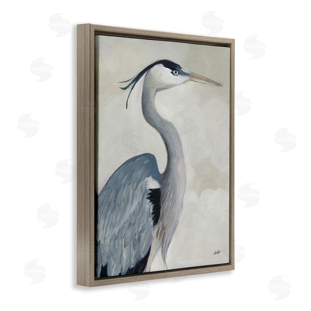 Julia Purinton Coastal Bird Over Neutral Clouds Brown Floating Frame Canvas Wall Art Print