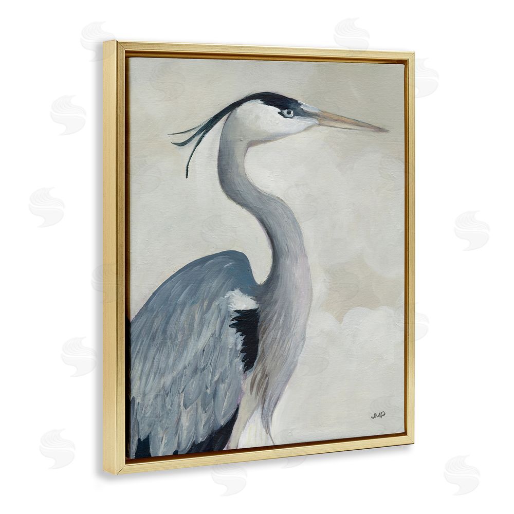 Julia Purinton Coastal Bird Over Neutral Clouds Gold Floating Frame Canvas Wall Art Print