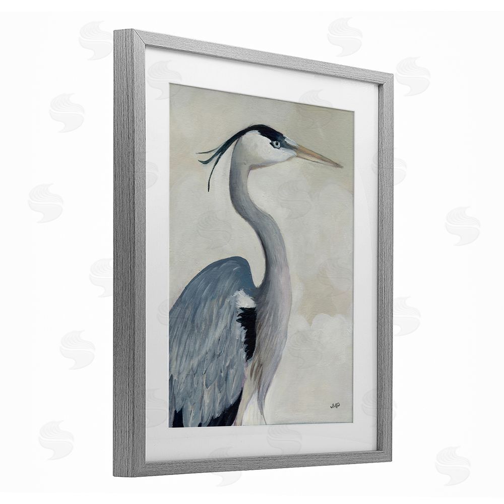 Julia Purinton Coastal Bird Over Neutral Clouds Gray Framed Print Under Glass Wall Art