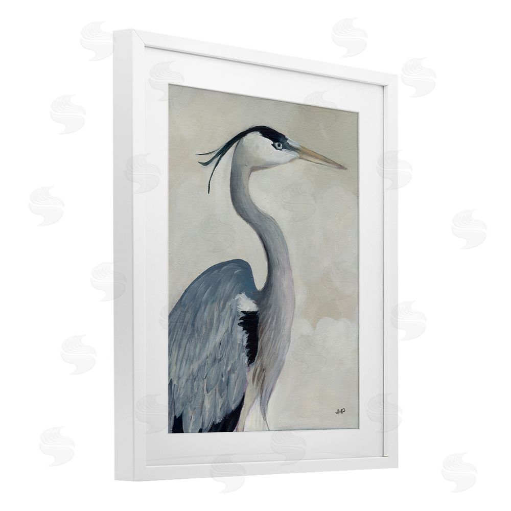 Julia Purinton Coastal Bird Over Neutral Clouds White Framed Print Under Glass Wall Art